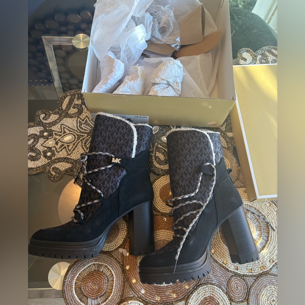 Michael Kors Black and Gray Heeled Boots